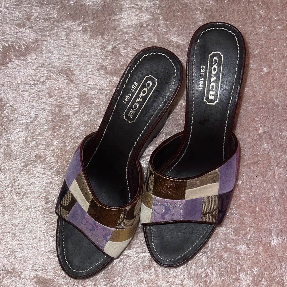 NWOT Coach Women's Multicolor Patchwork Mules